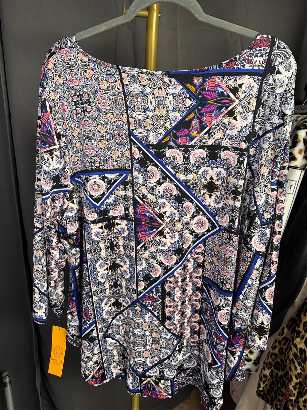 Ruby Rd. Navy Multi-Print V-Neck Patchwork Tunic - Picture 6 of 6